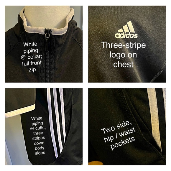 ADIDAS WOMEN’S LOGO SPORTY ZIP JACKET L THREE STRIPE Black White - Picture 5 of 7